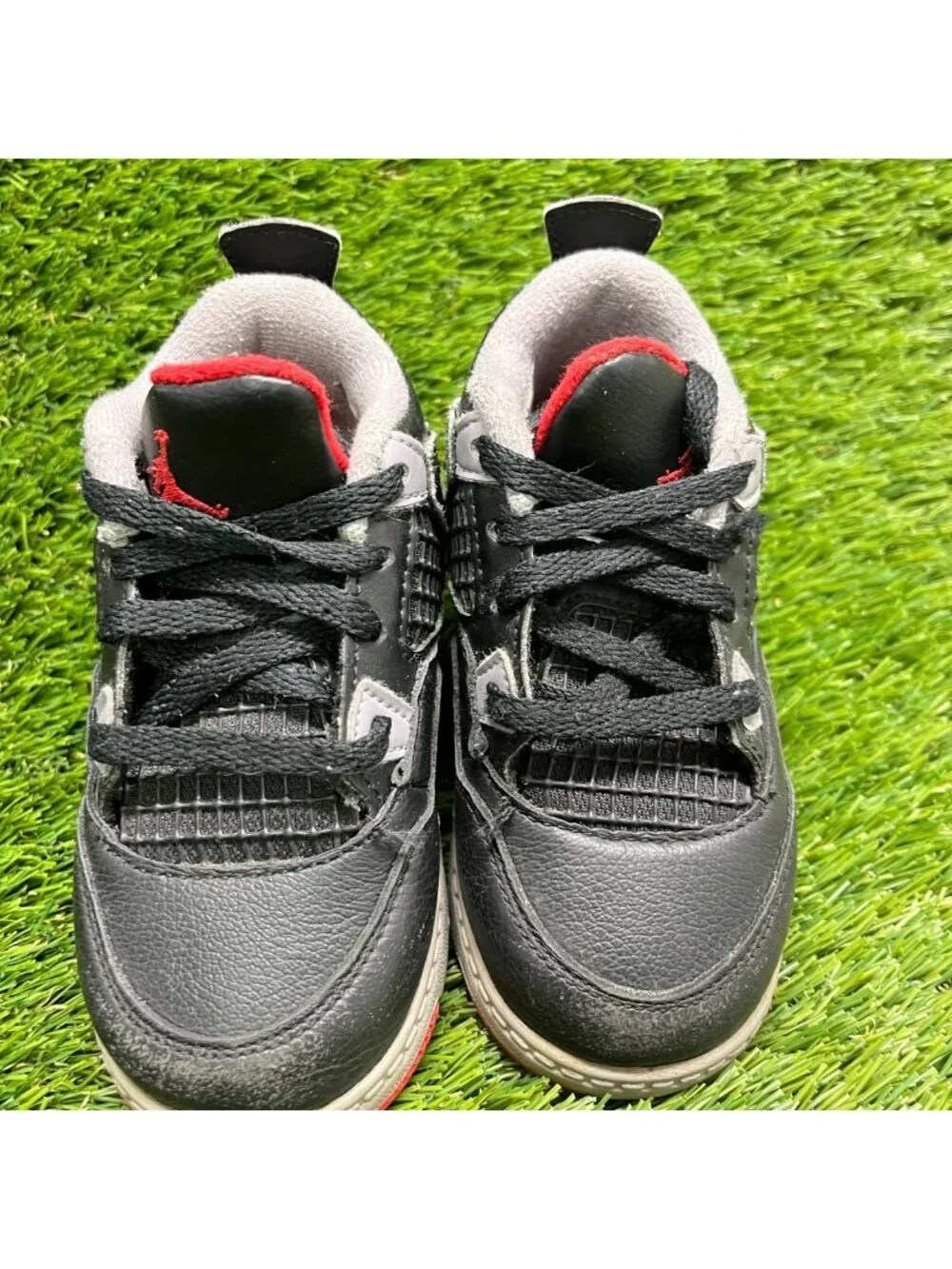 Nike Air Jordan 4 Retro Boys Size 8C Black Gray Athletic Leather Shoes Sneakers